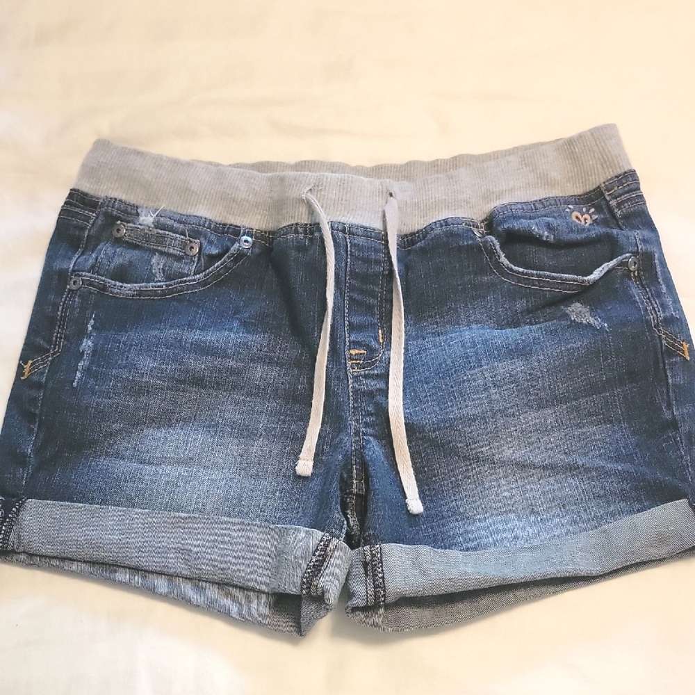 🌴 Justice Distressed Dark Wash Jean Shorts, Size 16 1/2